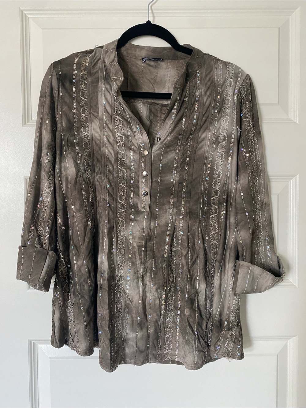 Ava & Grace Taupe Sequin Tunic Blouse